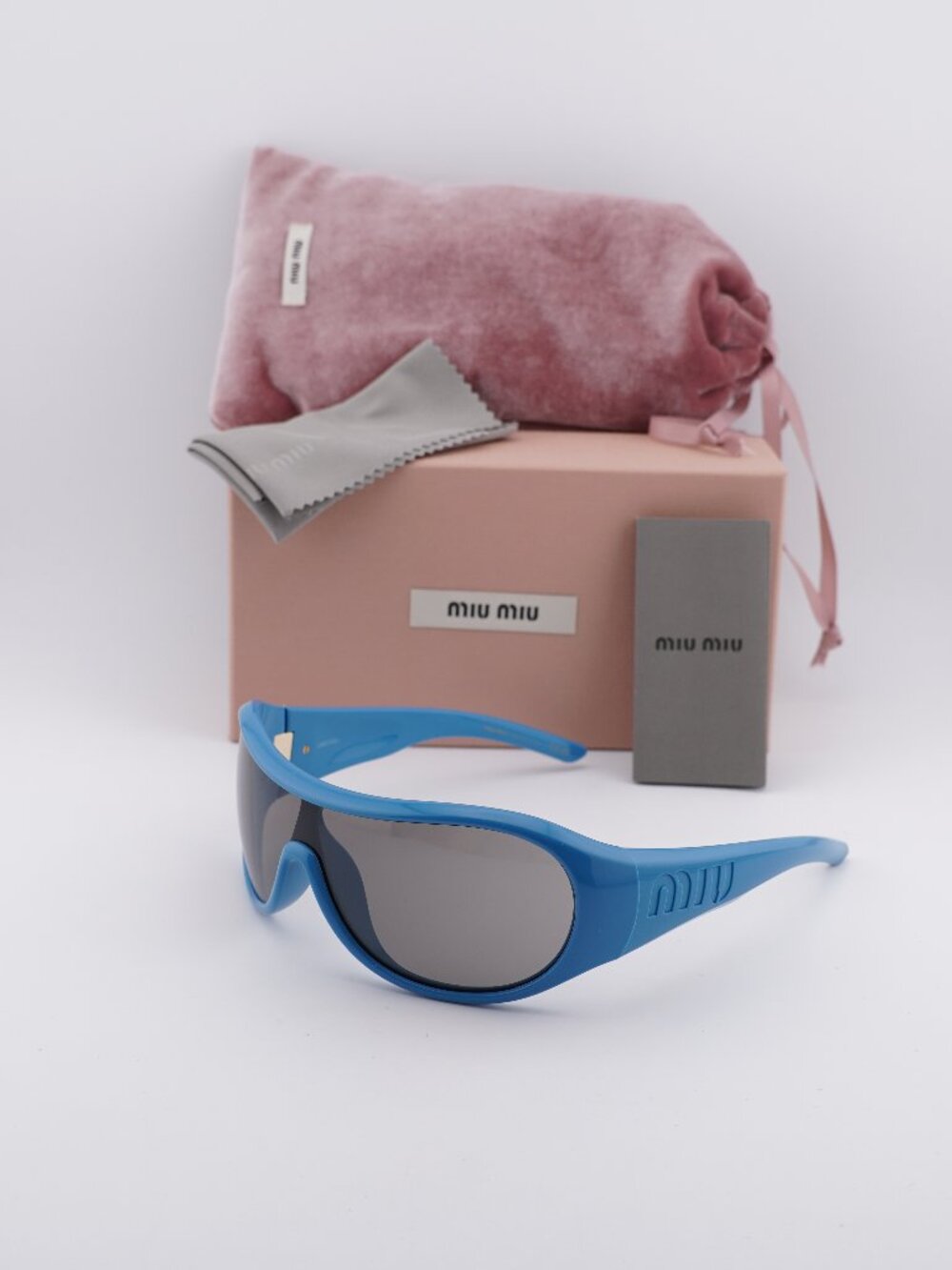 Miu Miu MU B14SU 26N8 0Q Shield Sunglasses - Blue / Grey